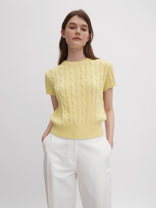 Cotton Round Cable Knit - Light yellow