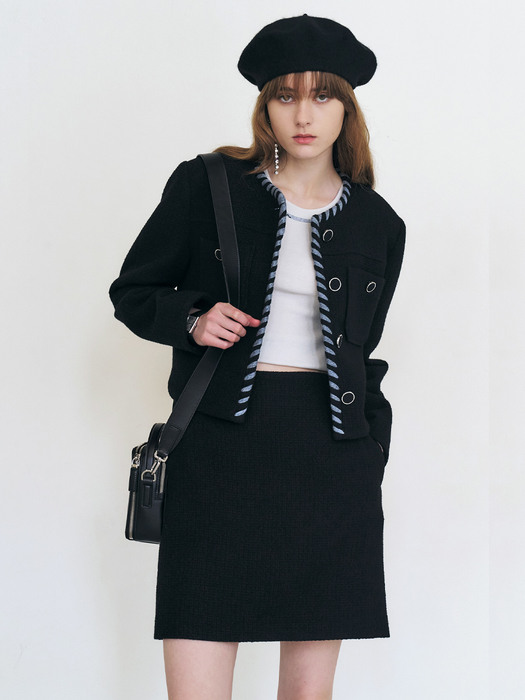[단독]22 Fall_ Black Tweed Wool Skirt