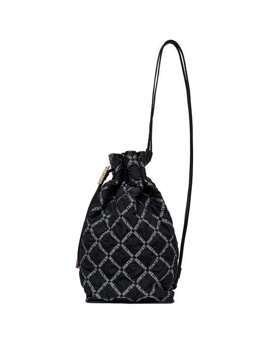 HOLLY Leather Drawstring Backpack with logo on bottom - Black/White