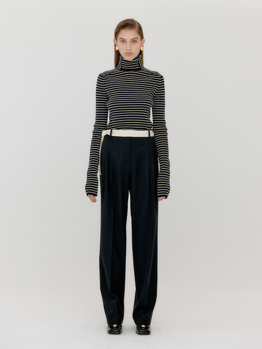 VOLLY Slim Fit Knit Pullover - Black/Ivory Stripe