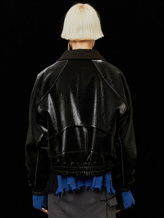 COURBE GLOSSY BOMBER JACKET_BLACK