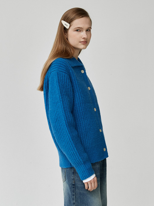 MOHAIR COLLAR CARDIGAN blue