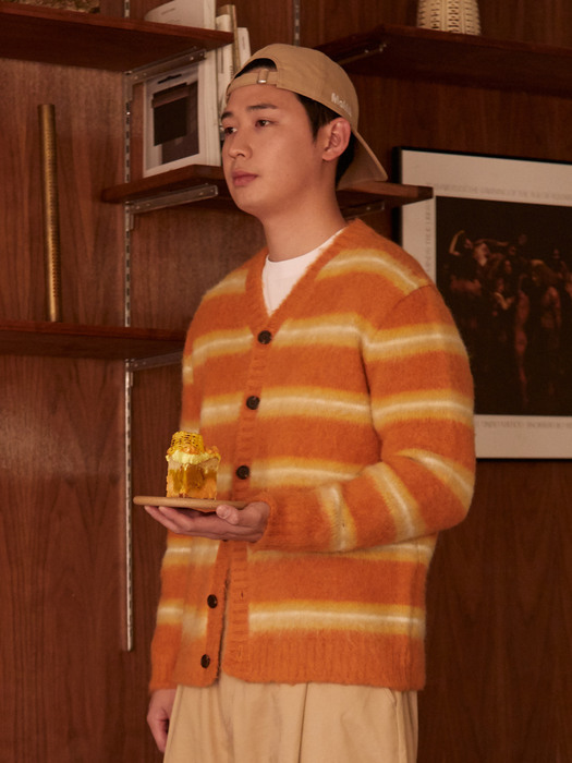 [x Munumi & WhateverWeWant]Mohair Striped Cardigan(Corn & Cheese Cake)