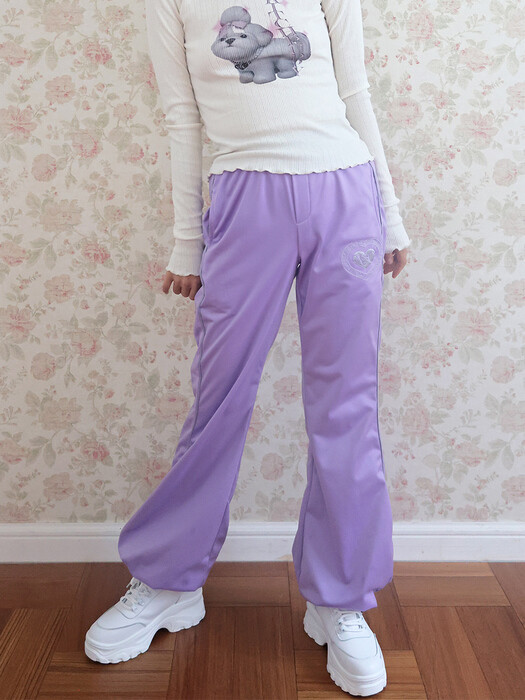 SILVER PIPING BOOTS CUT STRING PANTS PURPLE