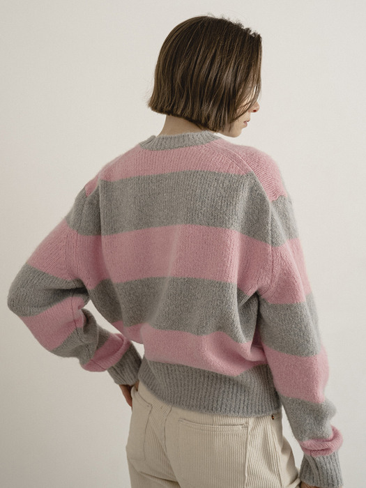 KN4212 Stripe mohair knit_Gray/Pale pink