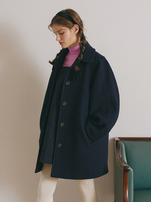 OVERFIT SINGLE HALF COAT_NAVY