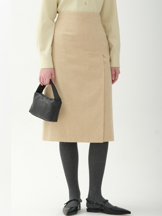 wool blend side slit H-line skirt_yellow