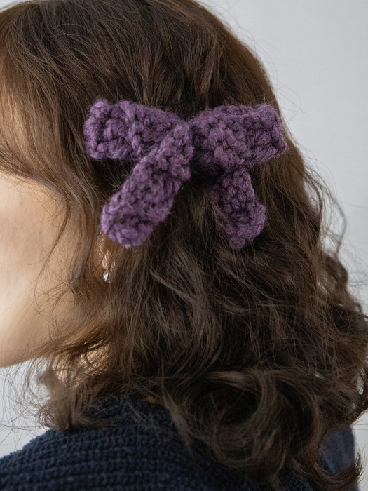 Fluffy ribbon hairpin (purple)
