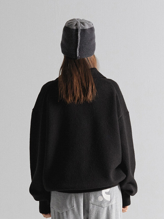 RR OVERSIZE POLO KNIT TOP - BLACK