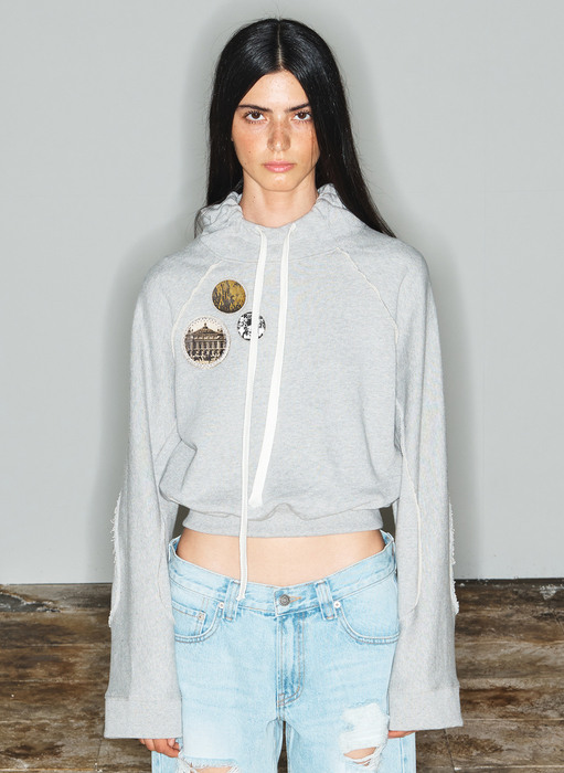 RAGLAN CROPPED HOODIE, GRAY