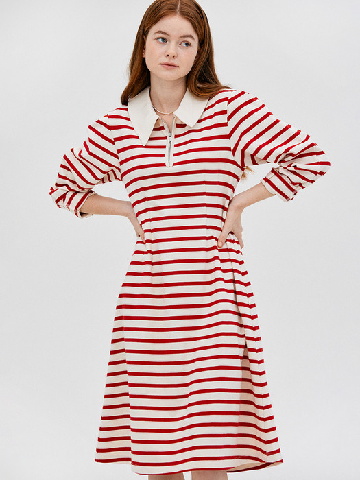 L Silhouette Stripe Dress_Red