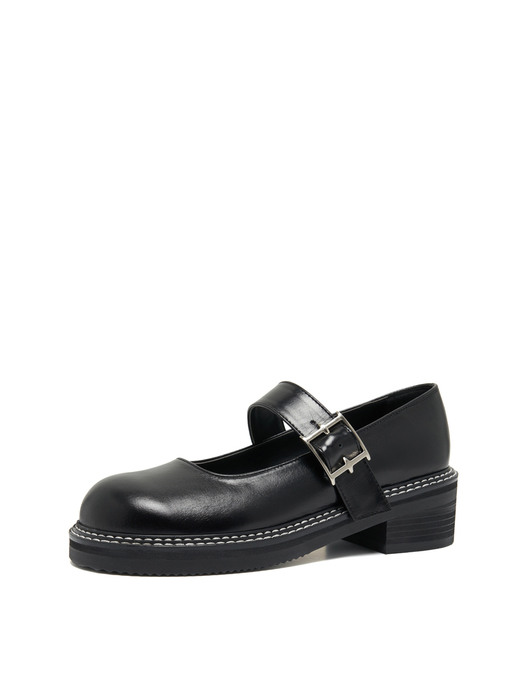 Stitch buckle loafer black