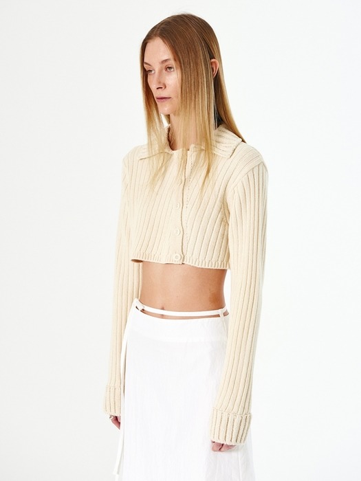 BUTTON COLLAR KNIT CARDIGAN (ivory)