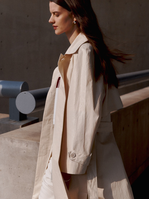 ALEX Coated Cotton Leather like Belted Trench Coat_Ivory