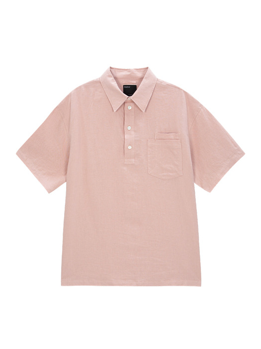 Linen pullover double pocket 1/2 shirt (smoke pink)