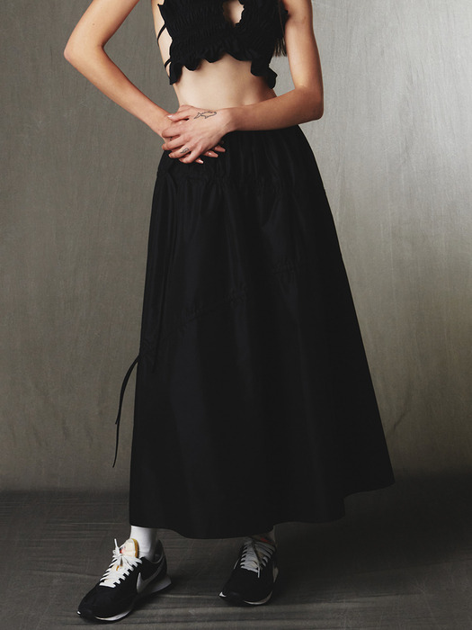 Shirring Full Skirt Black