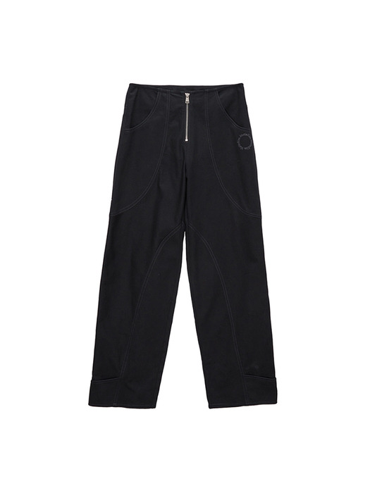 WAVY STITCH ZIPPER COTTON PANTS IN BLACK