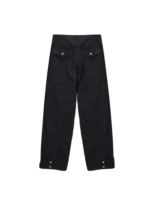 WAVY STITCH ZIPPER COTTON PANTS IN BLACK