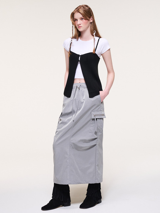 Zipper Point Cargo Skirt, Silver Grey