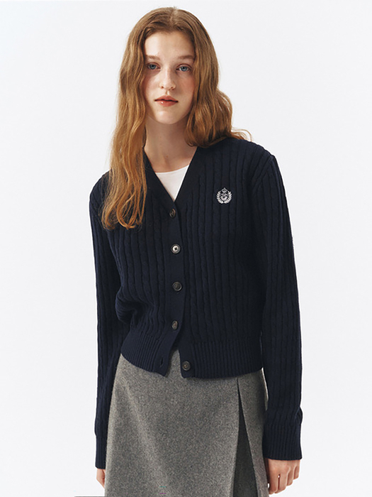 CREST LOGO CABLE CARDIGAN FRENCH NAVY_UDSW3C204N2
