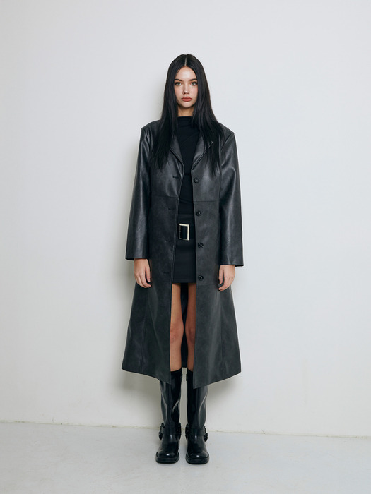 Jade long leather coat (black)