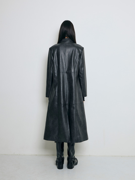 Jade long leather coat (black)