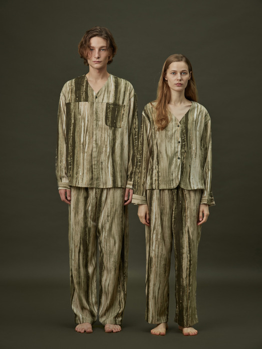 COZY PAJAMA COUPLE  SET_flow green