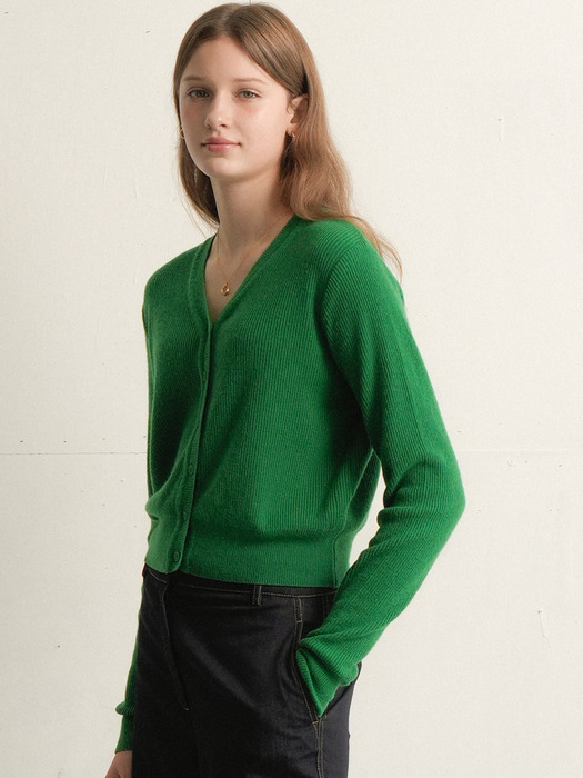 Cashmere Ribbed V-neck Knit Cardigan (Green)