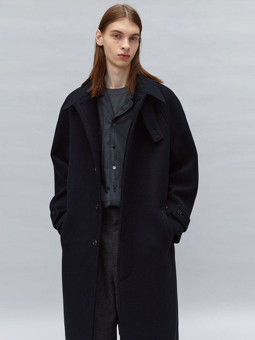 boucle balmacaan coat (navy)