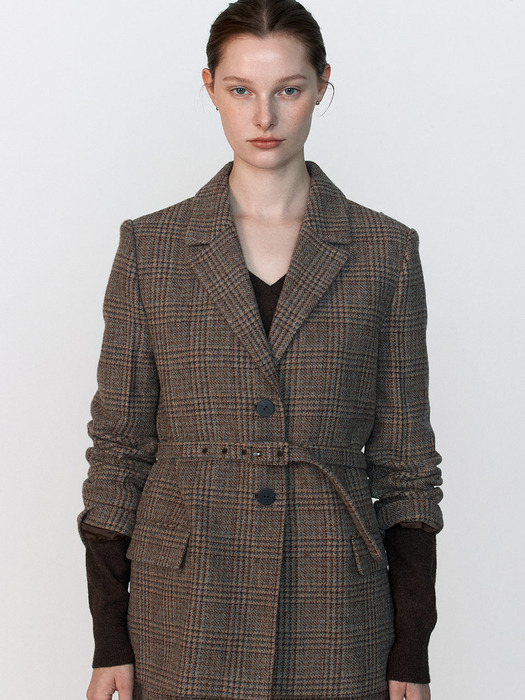 Breasted Tailored Belted Check Jacket KW3WJ4060_9R