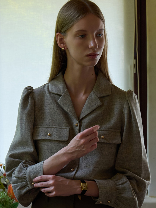 포켓 카라 블라우스 그레이브라운 j1341