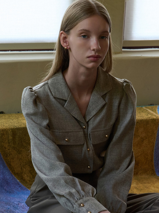 포켓 카라 블라우스 그레이브라운 j1341