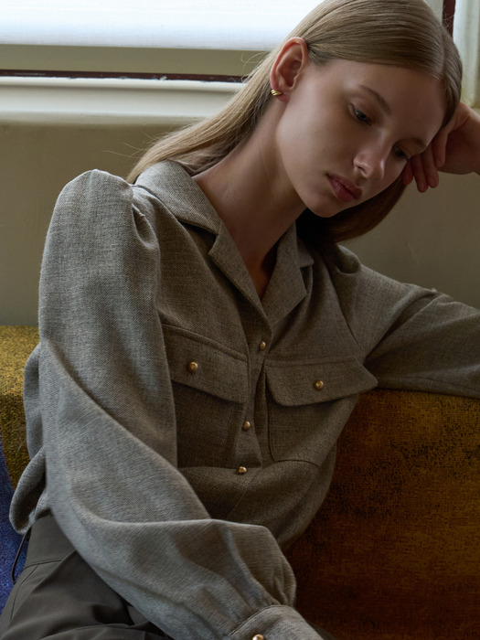 포켓 카라 블라우스 그레이브라운 j1341