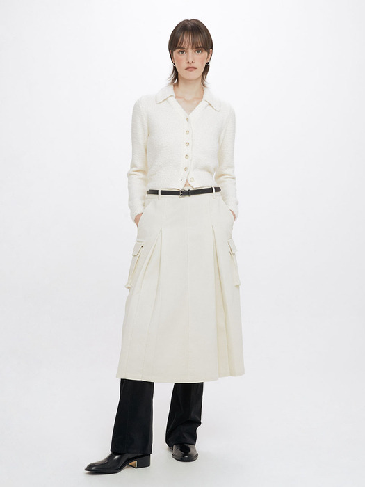 Corduroy Pocket Skirt in Cream VW3WS332-9A