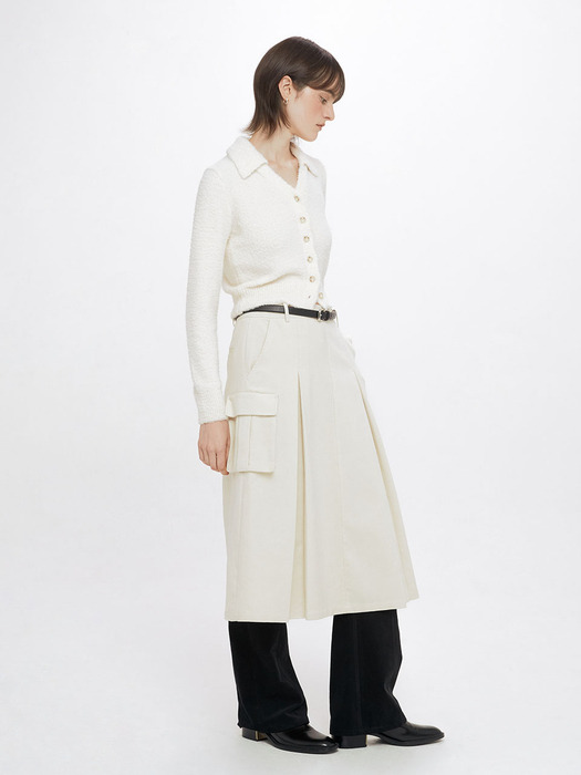 Corduroy Pocket Skirt in Cream VW3WS332-9A