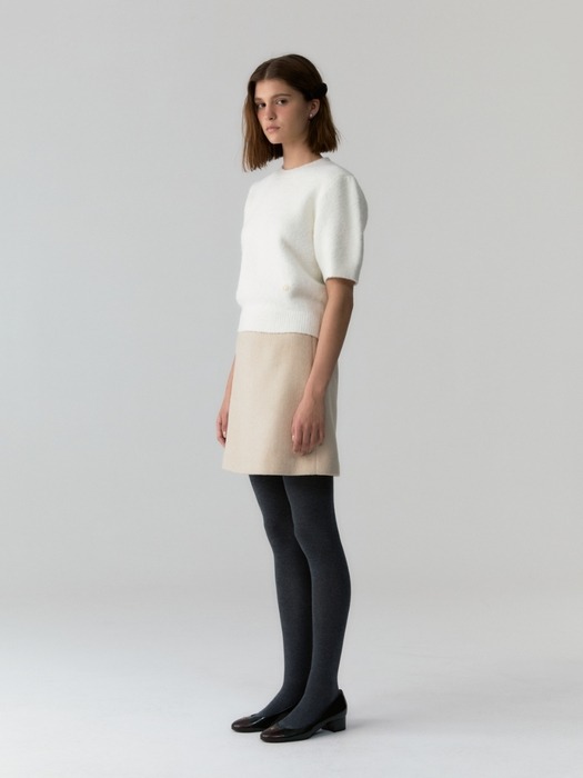 wool boucle puff sleeve knit - ivory