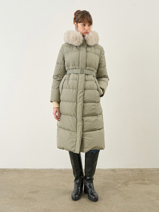 Hood Fur Belted Long Goose Coat NEP4XHB01_42