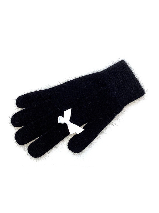 Ribbon Angora Beanie &Gloves [White Ribbon]