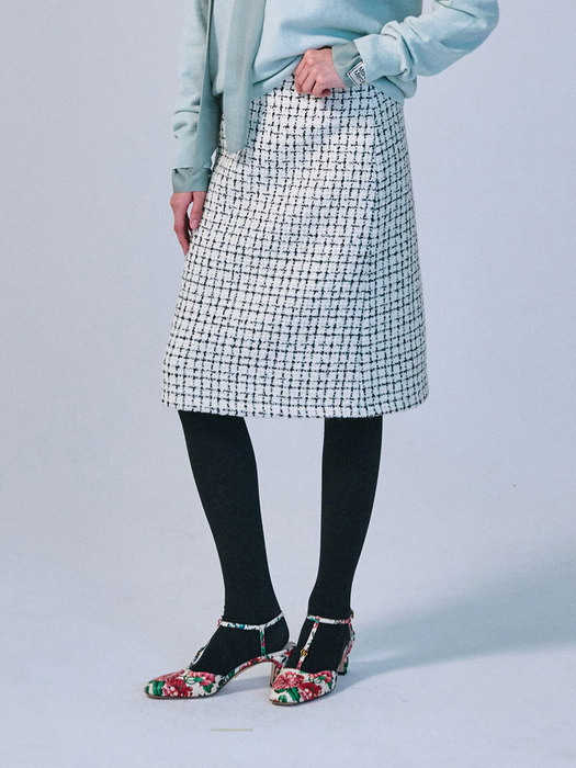 WOOL MIDI SKIRT CHECK_WHITE