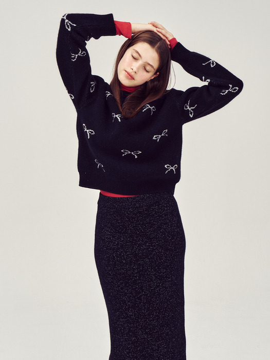 [SET] Glitter Alpaca Knit Pullover & Skirt