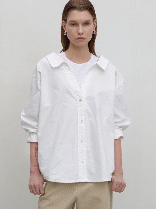 KYN SLEEVELESS LAYERED OVERFIT SHIRT(BL-4189)