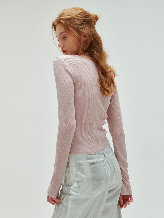 square wrap metal pullover-pink silver