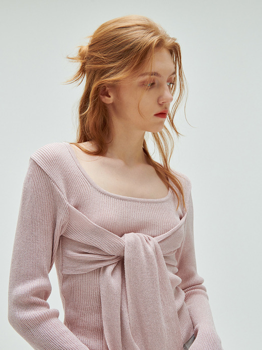 square wrap metal pullover-pink silver