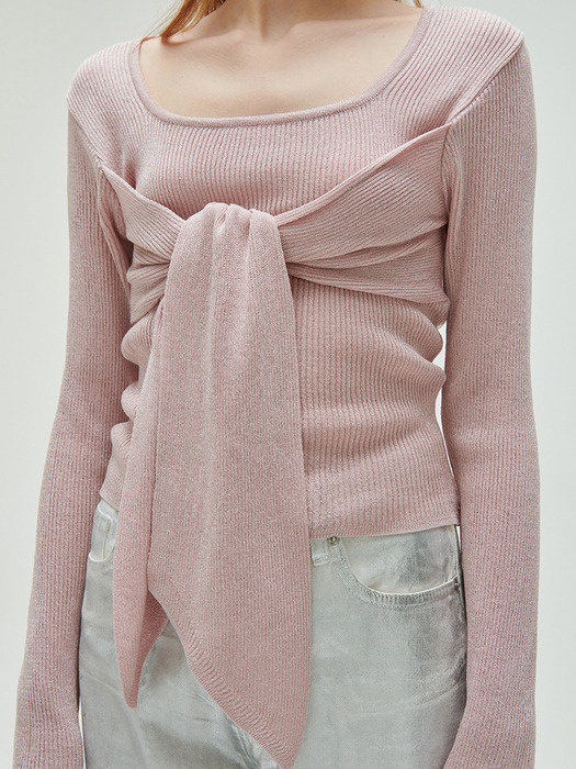 square wrap metal pullover-pink silver