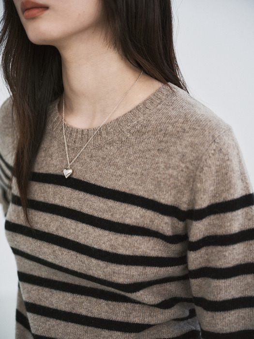 CASHMERE10 STRIPE LOGO KNIT TOP_BEIGE