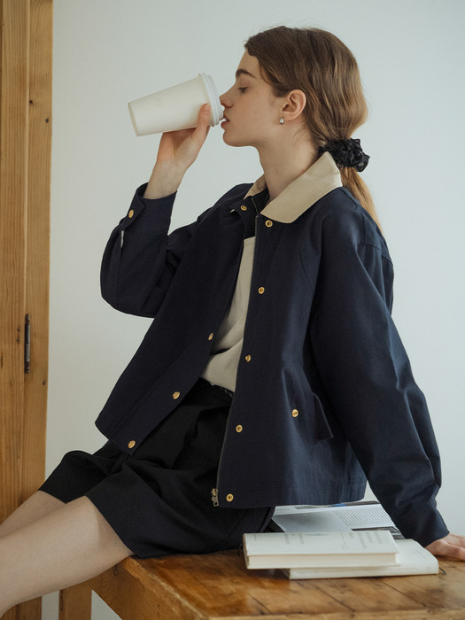 Danna coloring collar gold button jumper_Navy