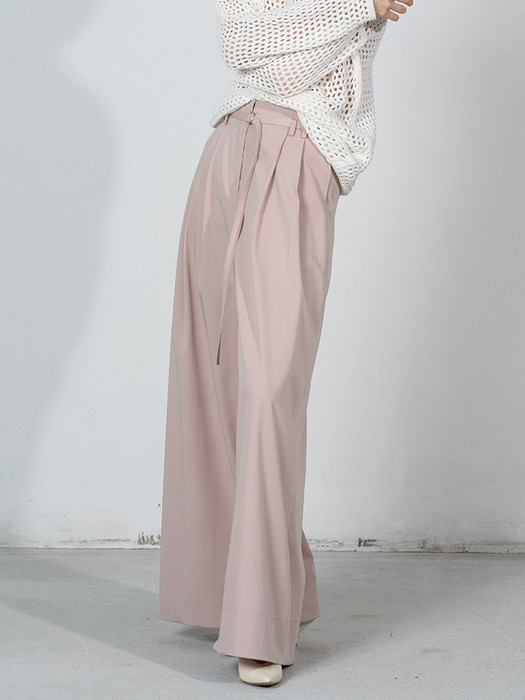 High-waist wide leg belt trousers - pink
