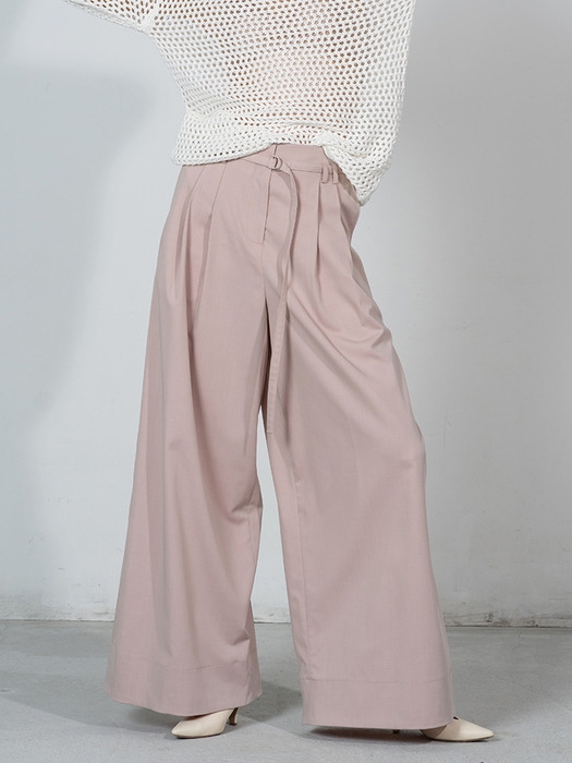 High-waist wide leg belt trousers - pink