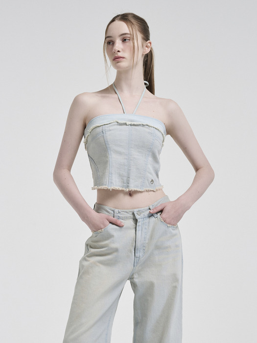 Denim Strap Top, Light Blue