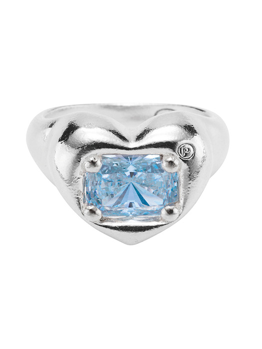 #006 Heart Square Cubic Zirconia Ring _ Sky Blue